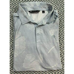 TravisMathew Men's L Short Sleeve Polo Shirt Light Blue Leaf Travis Mathew Peru